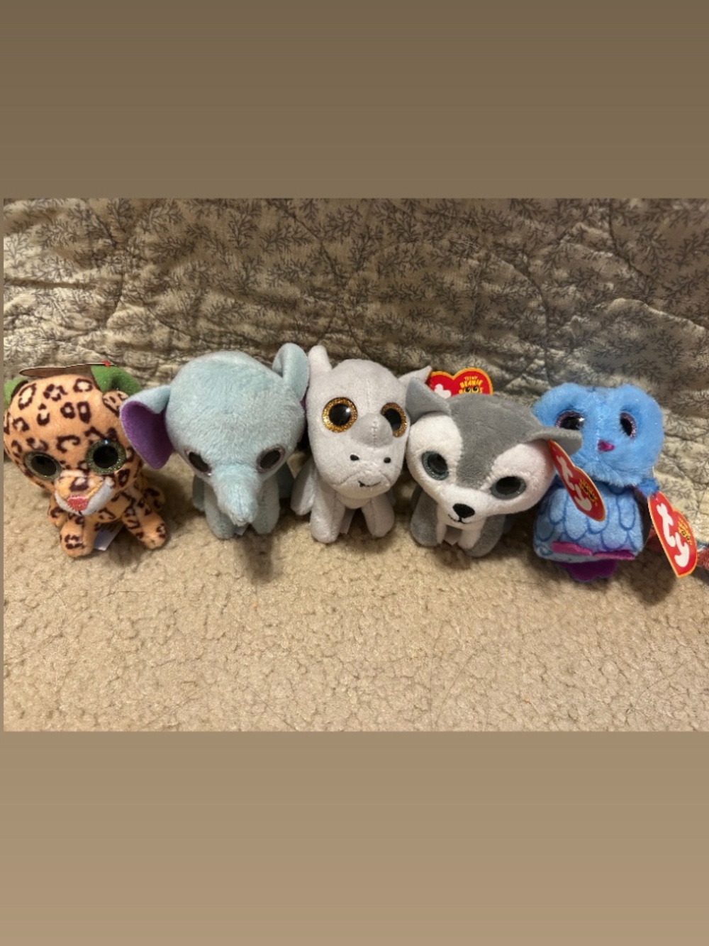 Ty Minis-Cheetah, Rhino, Elephant, Wolf and Owl